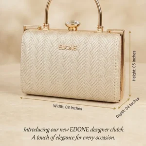 Edone High-Metal Party Look Clutch in Light Gold | Luxury Functions & Evening Purse with Inside Pocket