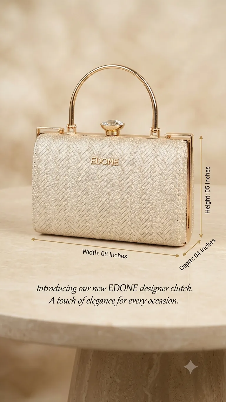 Edone High-Metal Party Look Clutch in Light Gold | Luxury Functions & Evening Purse with Inside Pocket