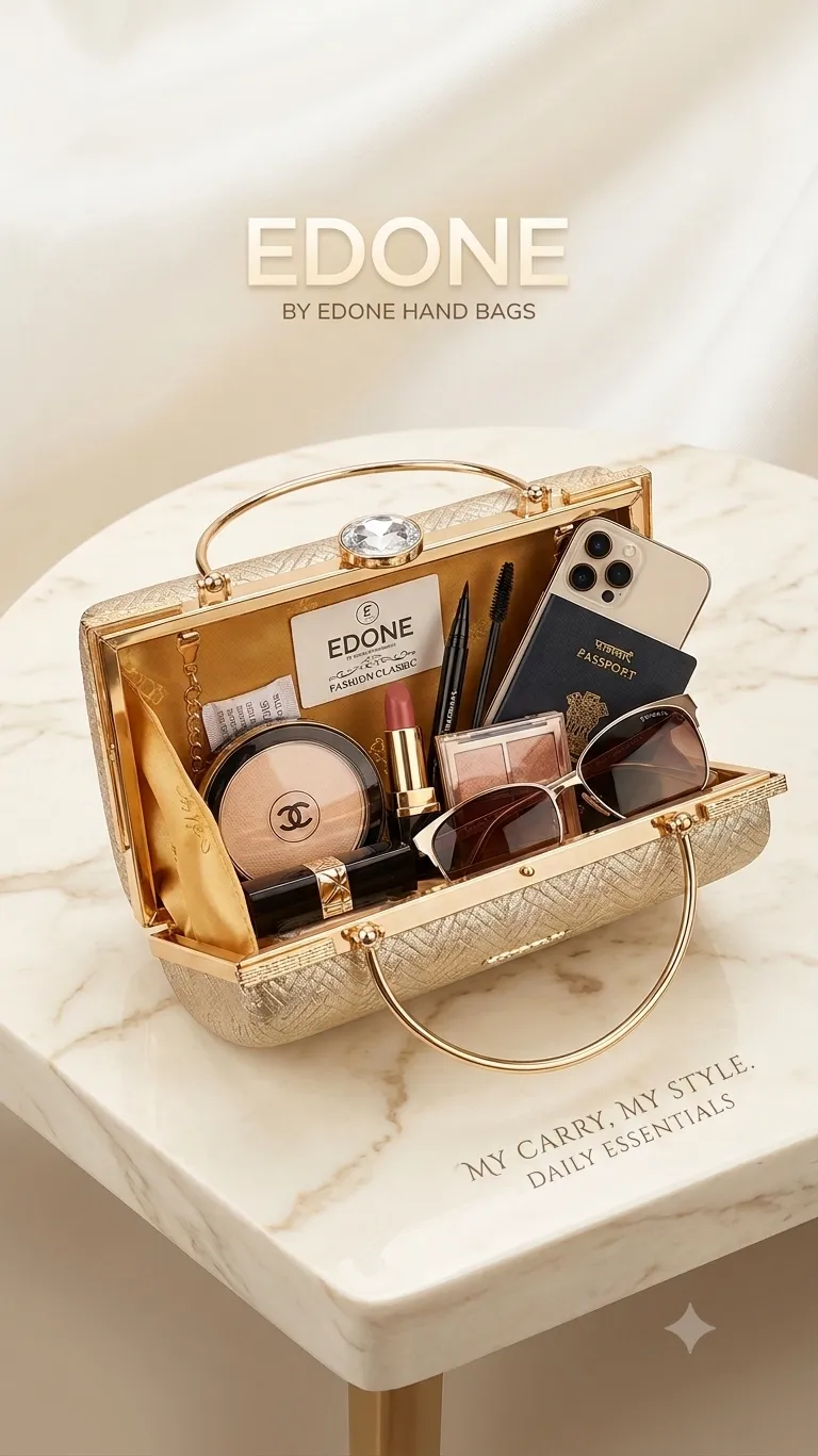 Edone High-Metal Party Look Clutch in Light Gold | Luxury Functions & Evening Purse with Inside Pocket