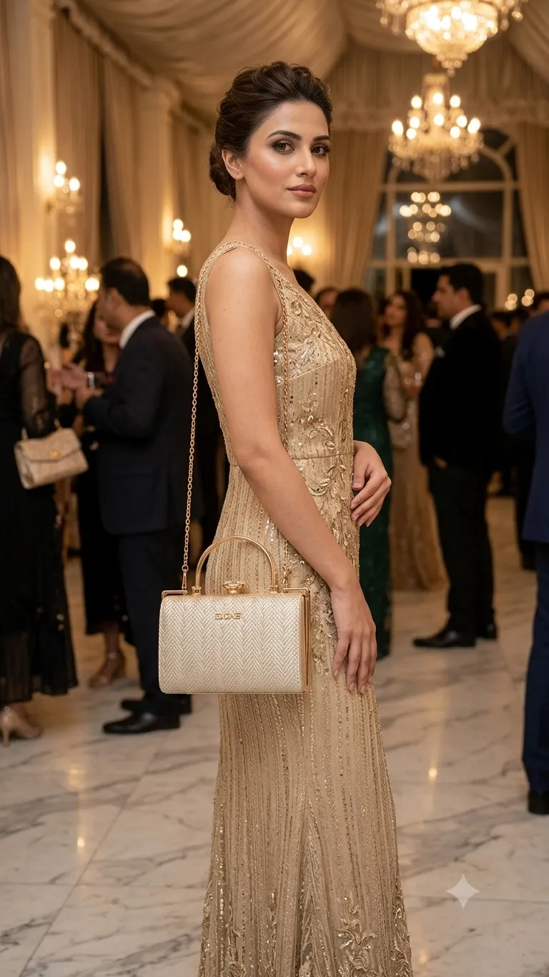 Edone High-Metal Party Look Clutch in Light Gold | Luxury Functions & Evening Purse with Inside Pocket