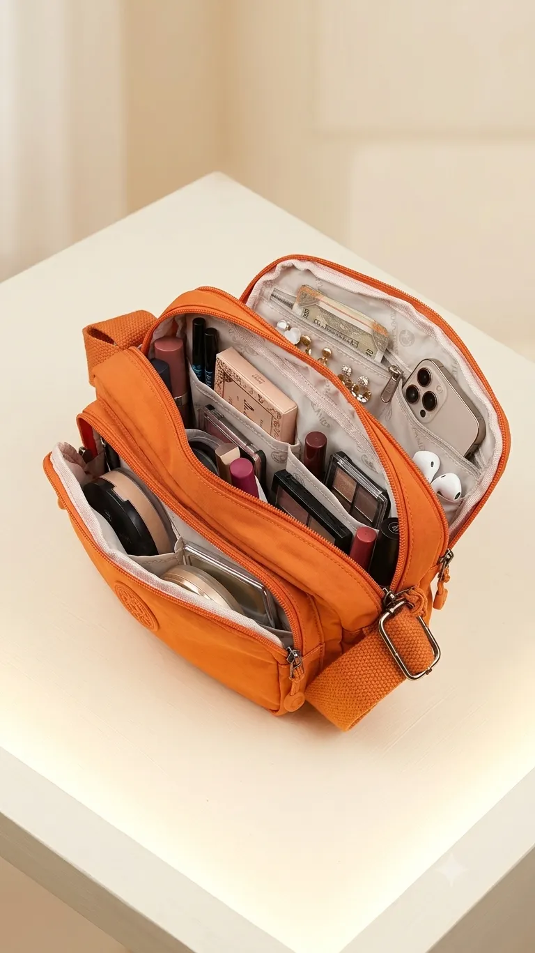 Mulanhu High Cotton Travel Accessories Pouch in Orange & Sky Blue | Travel Organizer with 2 Inside Pockets