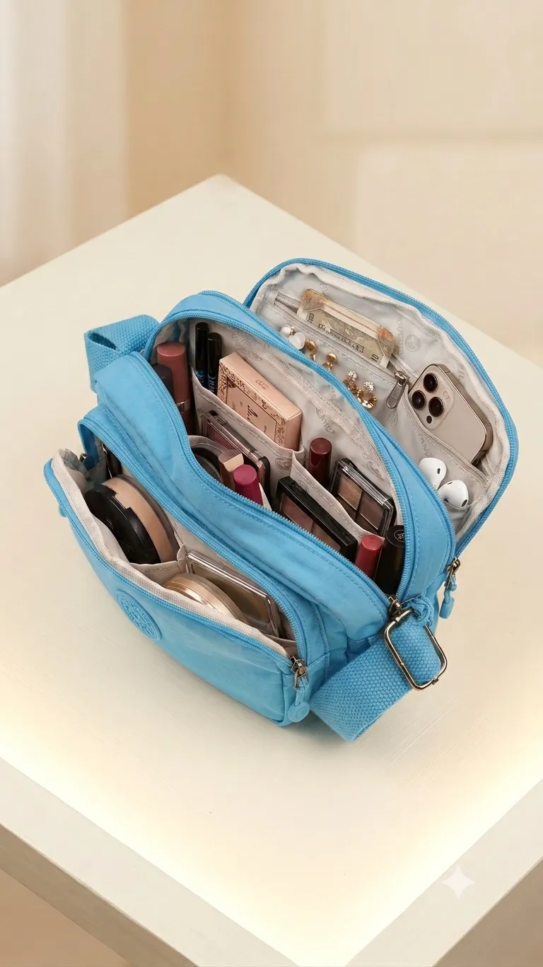 Mulanhu High Cotton Travel Accessories Pouch in Orange & Sky Blue | Travel Organizer with 2 Inside Pockets