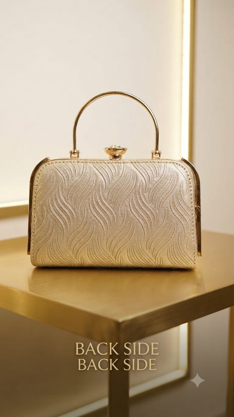 Edone High-Quality Frame Lock Party Clutch in Light Gold | Luxury Evening Purse with Inside Pocket