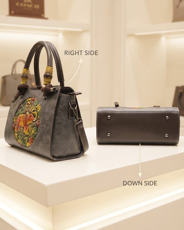 Imported Premium Finish Fancy Handbag in Grey & Black | Designer Casual & Office Tote Purse for Women