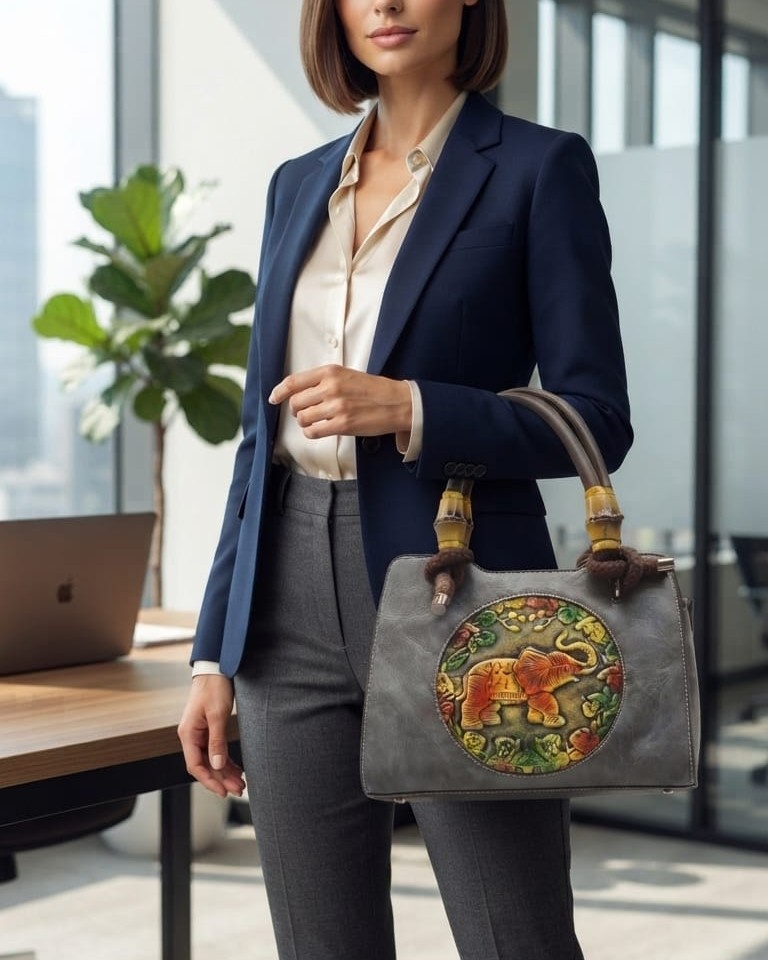 Imported Premium Finish Fancy Handbag in Grey & Black | Designer Casual & Office Tote Purse for Women