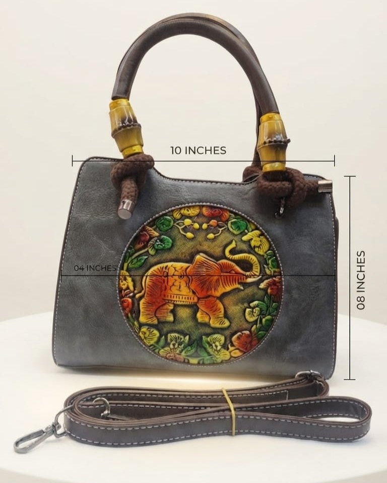 Imported Premium Finish Fancy Handbag in Grey & Black | Designer Casual & Office Tote Purse for Women