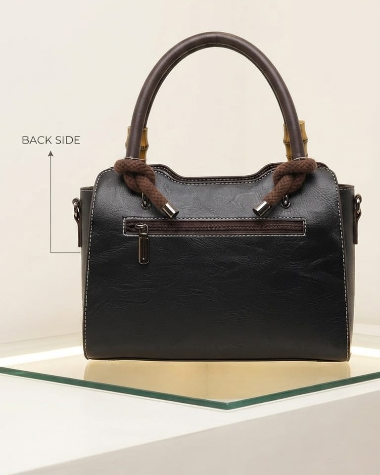 Imported Premium Finish Fancy Handbag in Grey & Black | Designer Casual & Office Tote Purse for Women