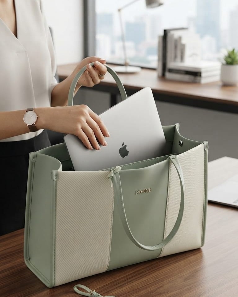 EDONE Premium Light Green Laptop Bag for Women | Stylish Office & College Briefcase Tote