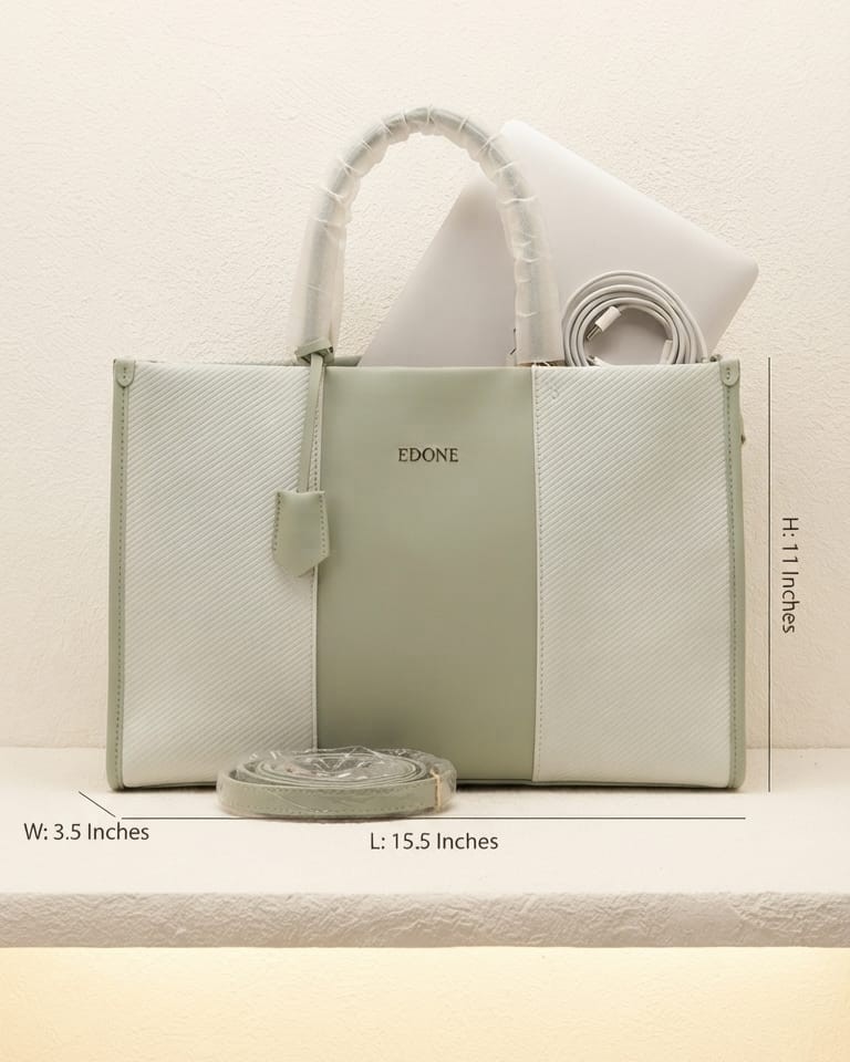 EDONE Premium Light Green Laptop Bag for Women | Stylish Office & College Briefcase Tote