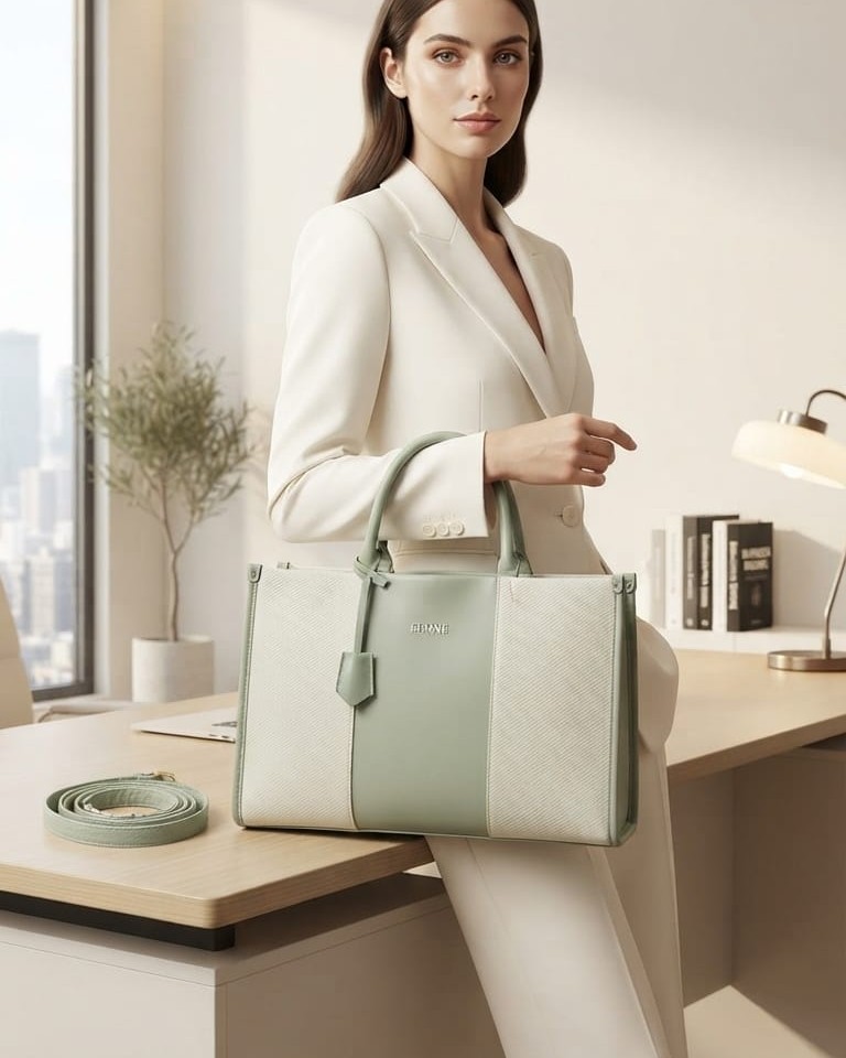EDONE Premium Light Green Laptop Bag for Women | Stylish Office & College Briefcase Tote