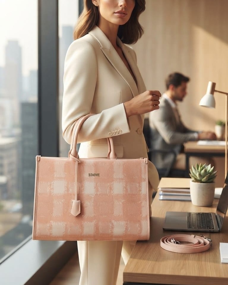 EDONE Premium Pink Laptop Bag for Women | Stylish Office & College Briefcase Tote