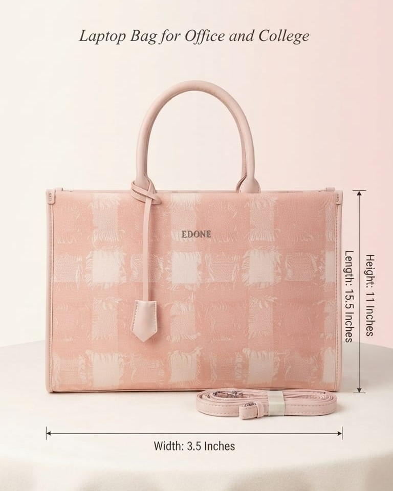 EDONE Premium Pink Laptop Bag for Women | Stylish Office & College Briefcase Tote