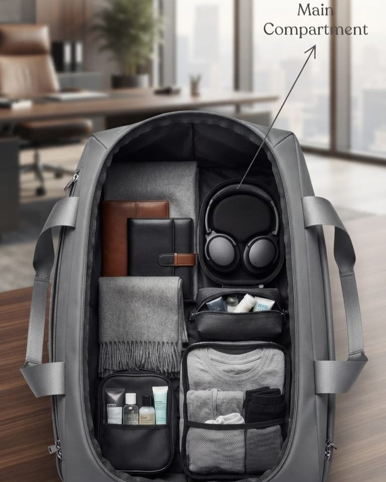 EDGE Premium Travel Duffle Bag in Grey, Black & Green | High-End Unisex Luggage & Weekender Purse