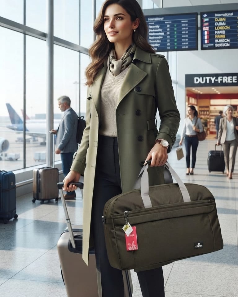 EDGE Premium Travel Duffle Bag in Grey, Black & Green | High-End Unisex Luggage & Weekender Purse