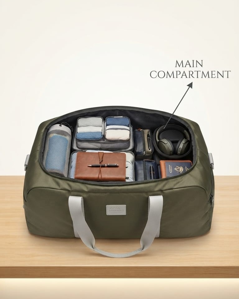 EDGE Premium Travel Duffle Bag in Grey, Black & Green | High-End Unisex Luggage & Weekender Purse