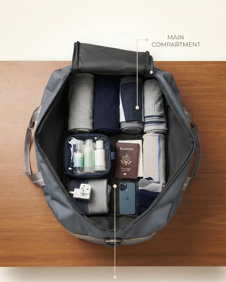 American Tourister Premium Travel Duffle Bag in Grey & Blue | High-End Unisex Luggage & Overnighter Bag