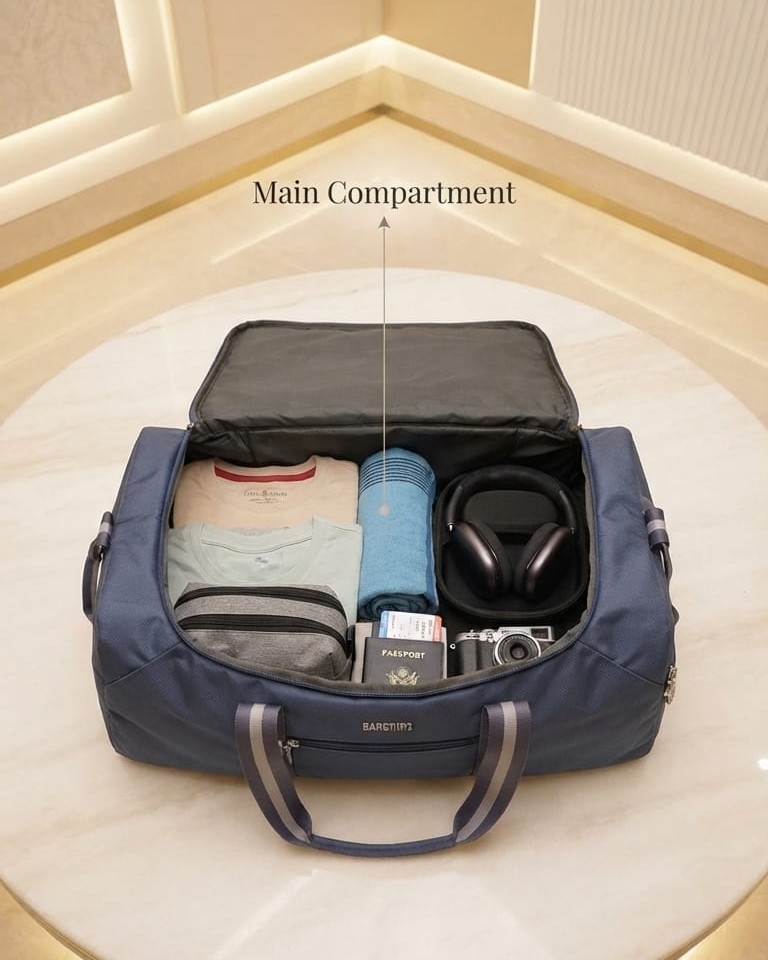 American Tourister Premium Travel Duffle Bag in Grey & Blue | High-End Unisex Luggage & Overnighter Bag