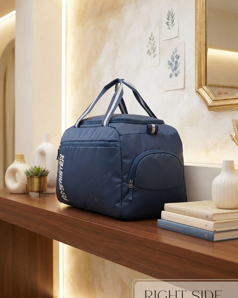 American Tourister Premium Travel Duffle Bag in Grey & Blue | High-End Unisex Luggage & Overnighter Bag
