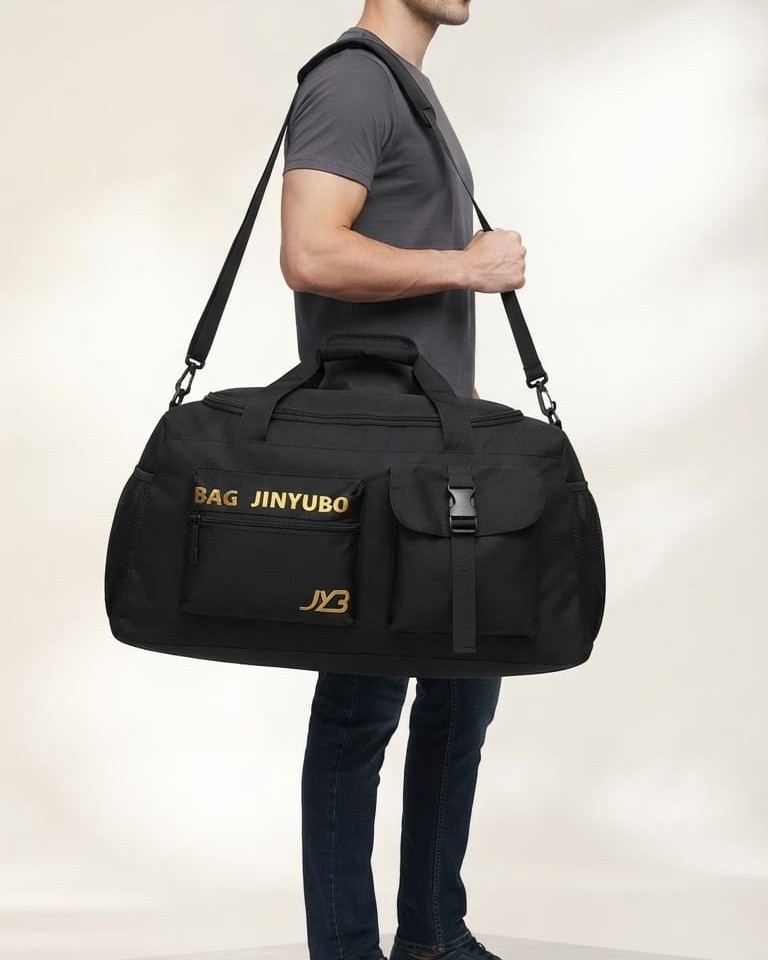 Bag Jinyubo Premium Matty Cotton Travel Duffle Bag in Black | High-End Unisex Luggage & Weekender Bag