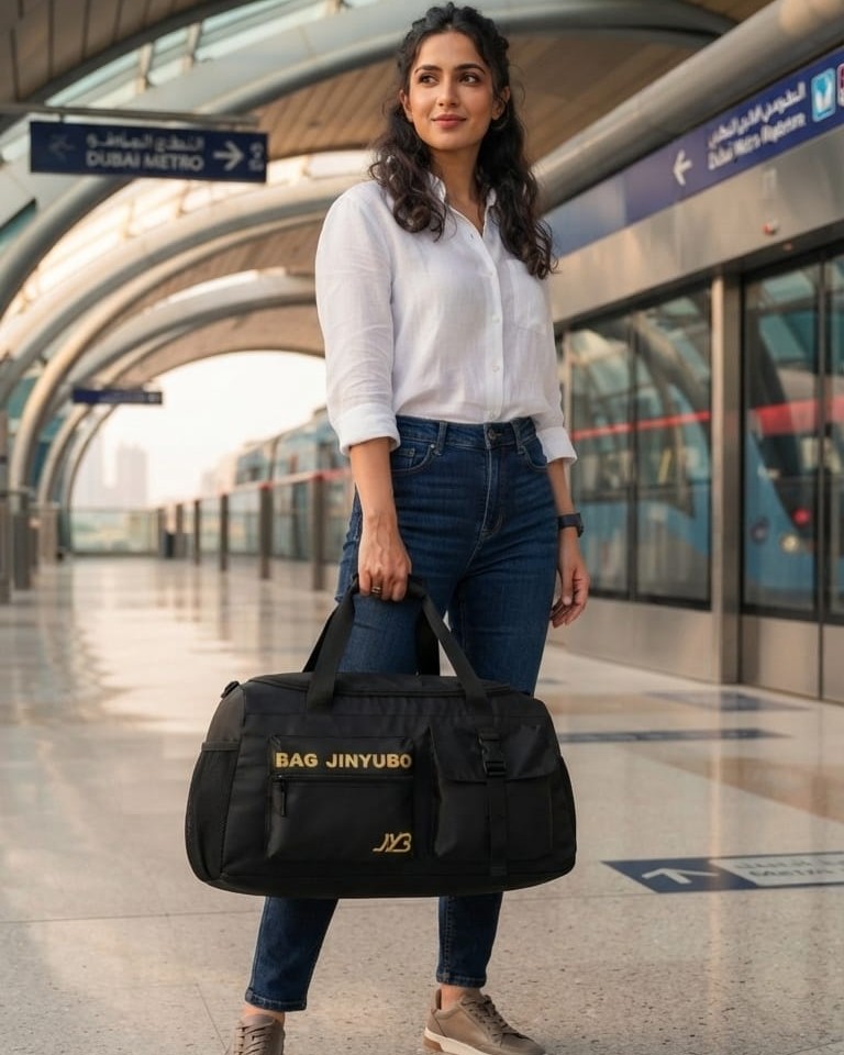 Bag Jinyubo Premium Matty Cotton Travel Duffle Bag in Black | High-End Unisex Luggage & Weekender Bag
