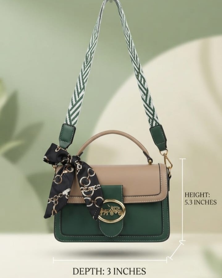Imported Premium PU Leather Sling Bag in Green, Pink & Black | High-End Stylish Crossbody Purse for Girls & Women