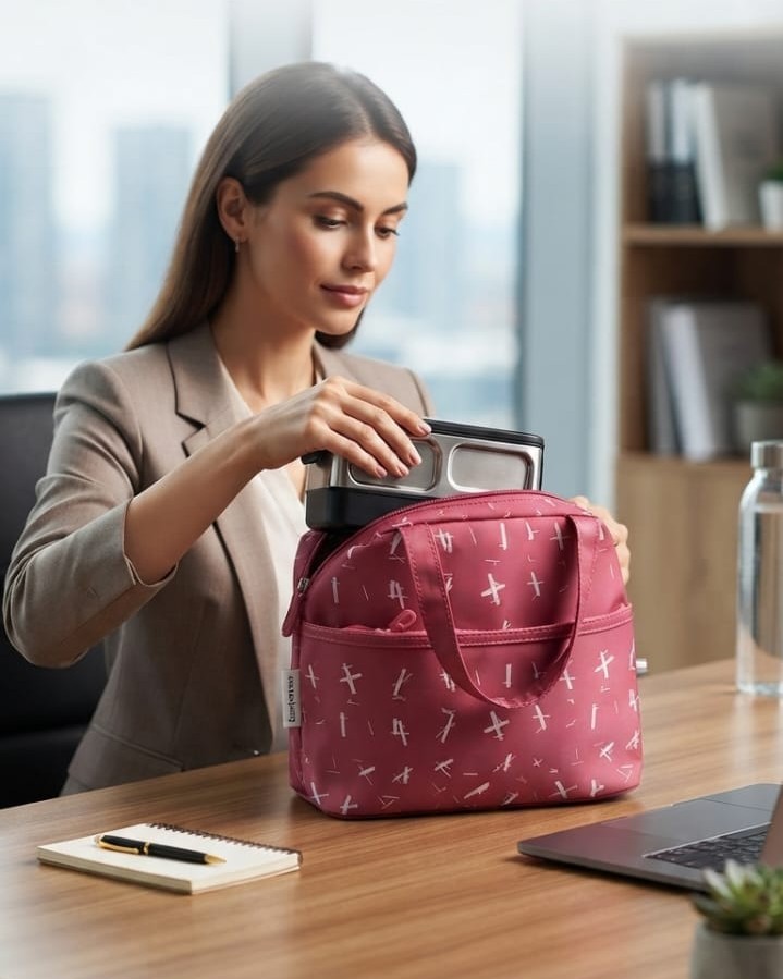 Premium Waterproof Women Tiffin Bag | Stylish Lunch Carry Bag with Front Pocket | 1 Compartment + inside Pocket | Multi-Color Daily Use Tiffin Bag