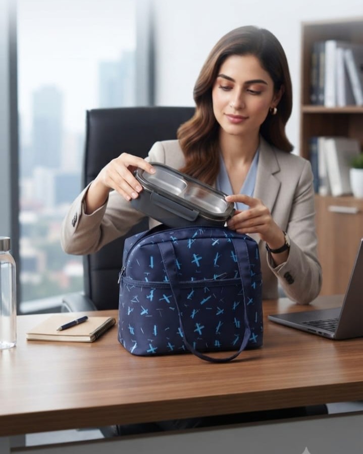 Premium Waterproof Women Tiffin Bag | Stylish Lunch Carry Bag with Front Pocket | 1 Compartment + inside Pocket | Multi-Color Daily Use Tiffin Bag