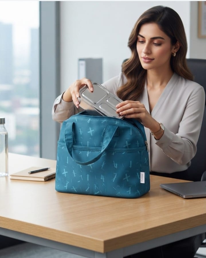 Premium Waterproof Women Tiffin Bag | Stylish Lunch Carry Bag with Front Pocket | 1 Compartment + inside Pocket | Multi-Color Daily Use Tiffin Bag
