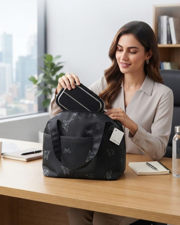 Premium Waterproof Women Tiffin Bag | Stylish Lunch Carry Bag with Front Pocket | 1 Compartment + inside Pocket | Multi-Color Daily Use Tiffin Bag