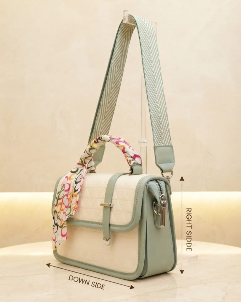 Imported Premium PU Leather Sling Bag in Green & Camel | High-End Stylish Crossbody Purse for Girls & Women