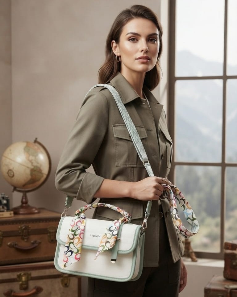 Imported Premium PU Leather Sling Bag in Green & Camel | High-End Stylish Crossbody Purse for Girls & Women