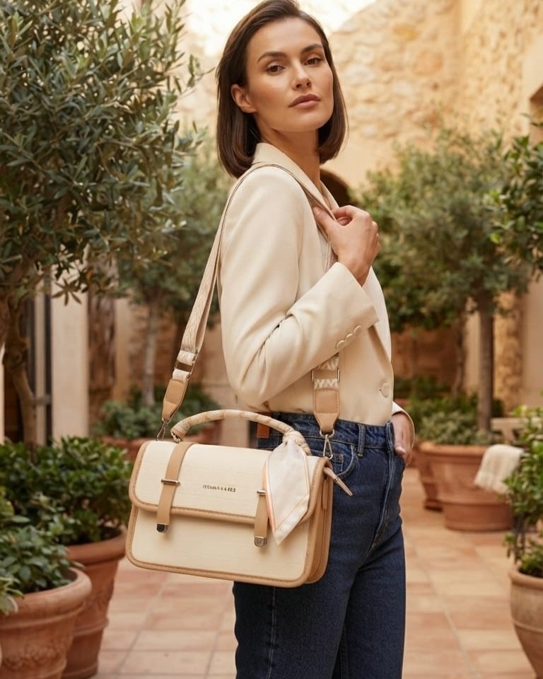 Imported Premium PU Leather Sling Bag in Green & Camel | High-End Stylish Crossbody Purse for Girls & Women