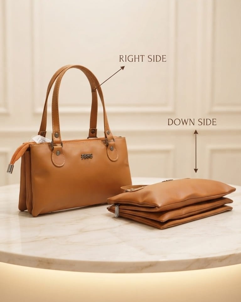 Abc Premium PU Leather Mini Handbag with Long Shoulder Strap in Tan, Cream & Green | High-End Stylish Purse for Women