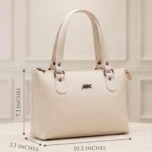 Abc Premium PU Leather Mini Handbag with Long Shoulder Strap in Tan, Cream & Green | High-End Stylish Purse for Women