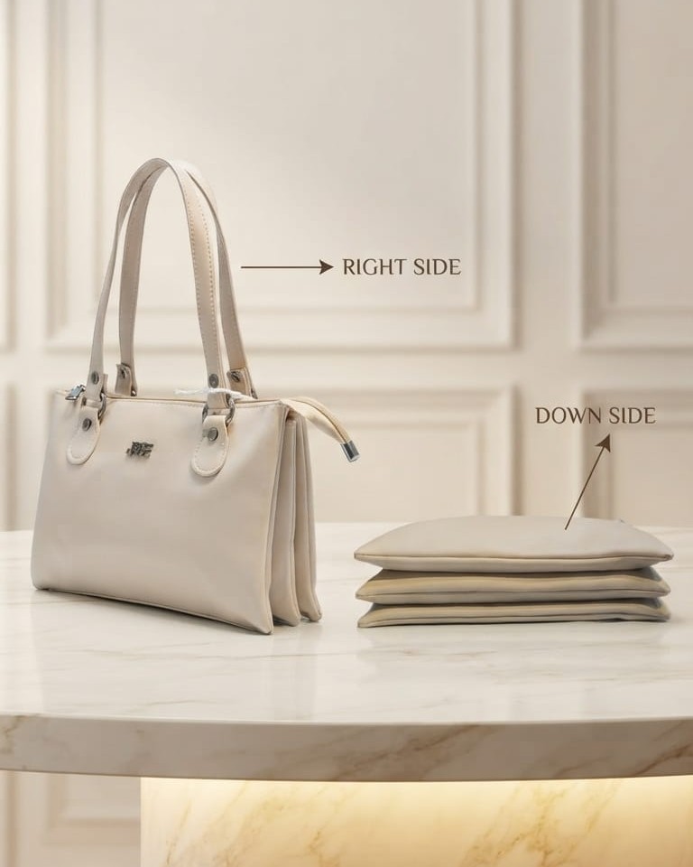 Abc Premium PU Leather Mini Handbag with Long Shoulder Strap in Tan, Cream & Green | High-End Stylish Purse for Women