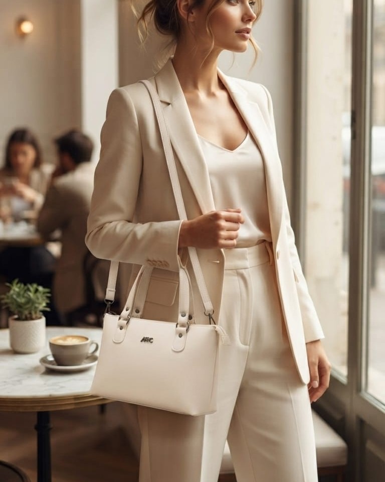 Abc Premium PU Leather Mini Handbag with Long Shoulder Strap in Tan, Cream & Green | High-End Stylish Purse for Women
