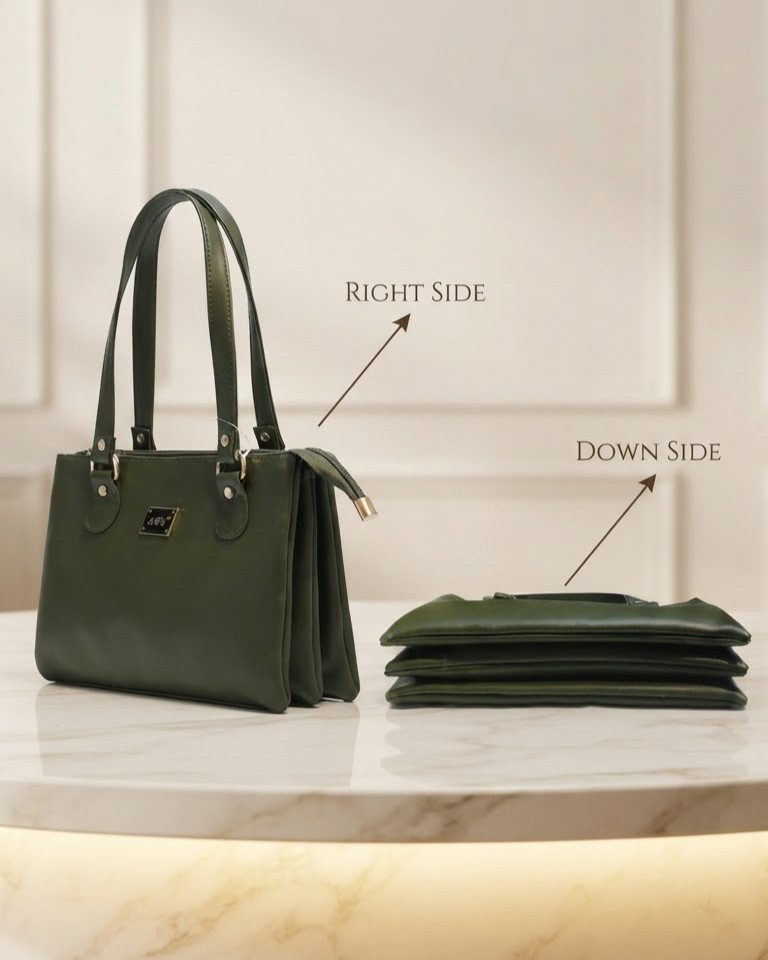 Abc Premium PU Leather Mini Handbag with Long Shoulder Strap in Tan, Cream & Green | High-End Stylish Purse for Women