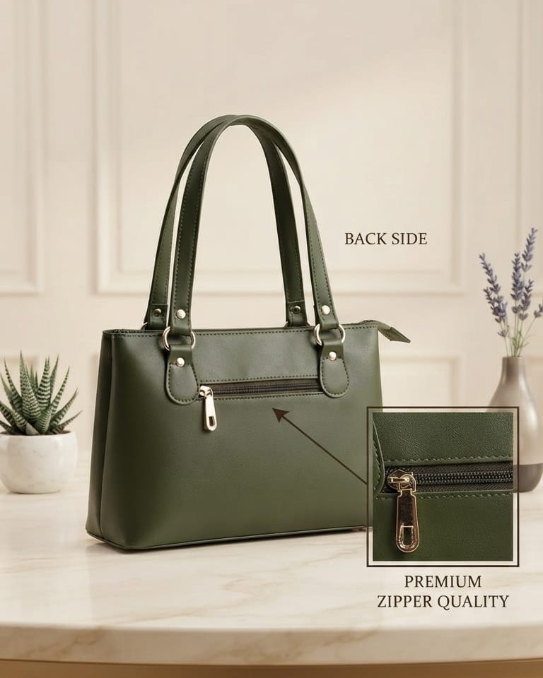 Abc Premium PU Leather Mini Handbag with Long Shoulder Strap in Tan, Cream & Green | High-End Stylish Purse for Women