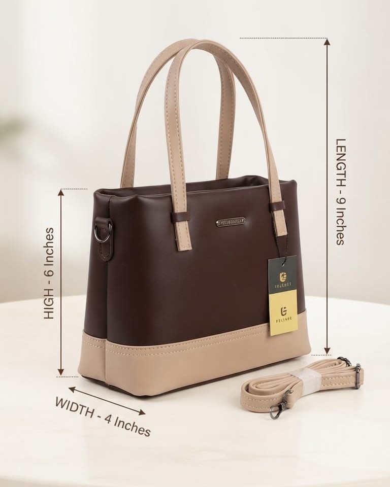 Abc Premium PU Leather Mini Handbag with Long Strap in Tan, Coffee & Cream | High-End Stylish Purse for Women