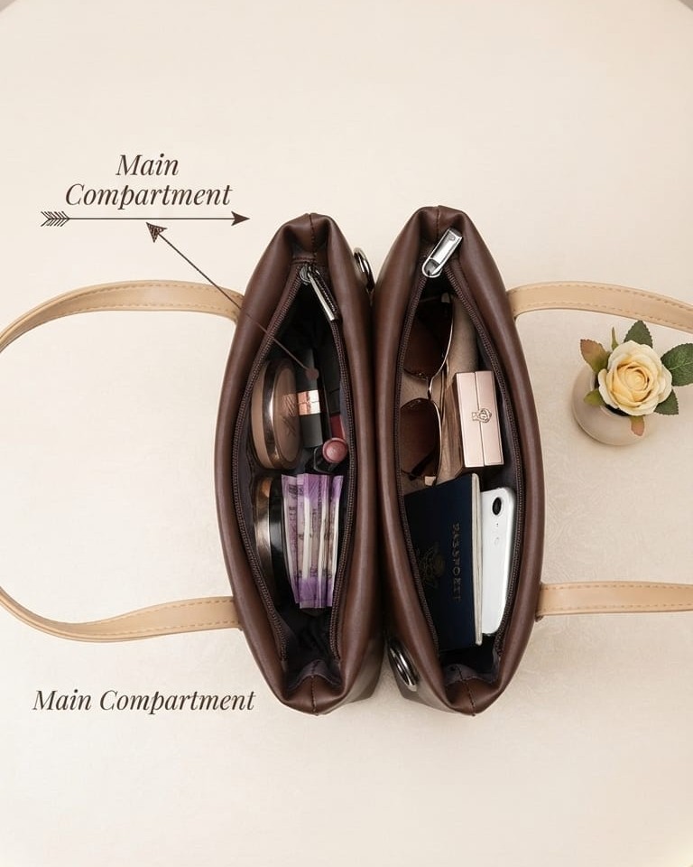 Abc Premium PU Leather Mini Handbag with Long Strap in Tan, Coffee & Cream | High-End Stylish Purse for Women