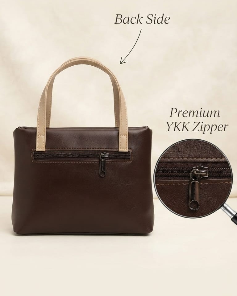 Abc Premium PU Leather Mini Handbag with Long Strap in Tan, Coffee & Cream | High-End Stylish Purse for Women