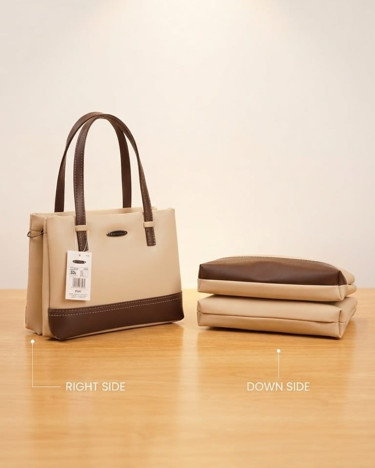 Abc Premium PU Leather Mini Handbag with Long Strap in Tan, Coffee & Cream | High-End Stylish Purse for Women