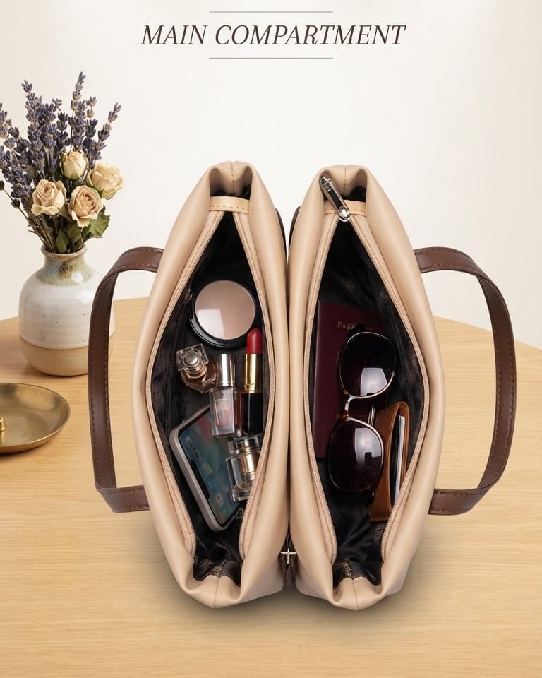 Abc Premium PU Leather Mini Handbag with Long Strap in Tan, Coffee & Cream | High-End Stylish Purse for Women