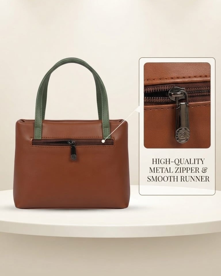 Abc Premium PU Leather Mini Handbag with Long Strap in Tan, Coffee & Cream | High-End Stylish Purse for Women