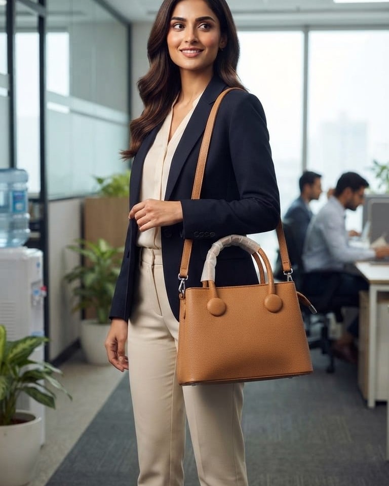 Imported Premium PU Leather Party Wear Handbag with Long Strap in Tan, Light Brown & Black | High-End Evening Purse for Women