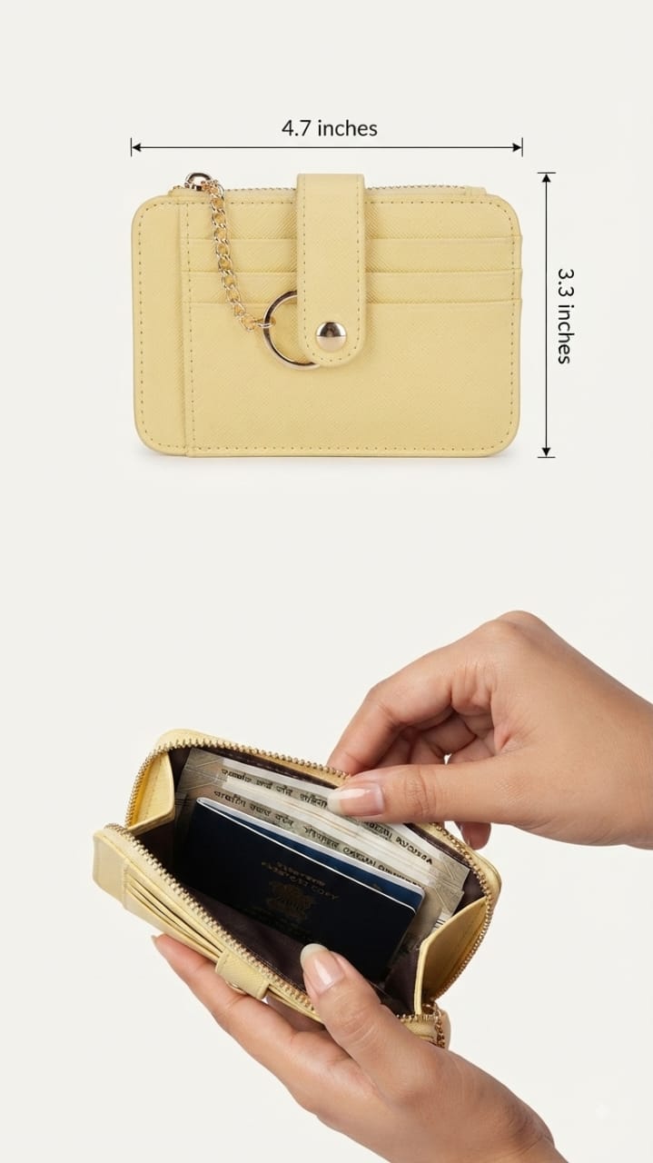 Imported Premium PU Leather Pocket Card Holder Wallet in Mint Green, Pastel Yellow & Light Blue | Compact Cash, Card & Coin Holder