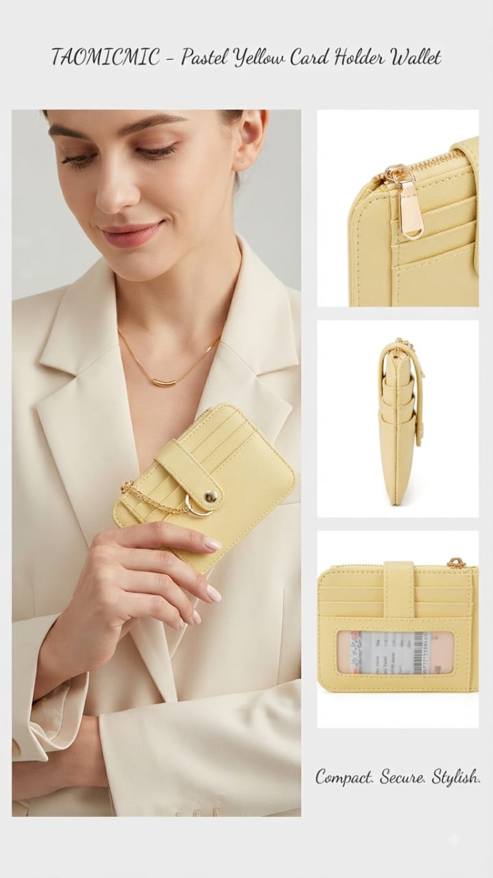 Imported Premium PU Leather Pocket Card Holder Wallet in Mint Green, Pastel Yellow & Light Blue | Compact Cash, Card & Coin Holder