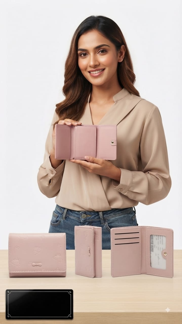 Imported Premium PU Leather Pocket Wallet in Pink, Light Pink, Lavender & Green | Compact Cash & Card Holder