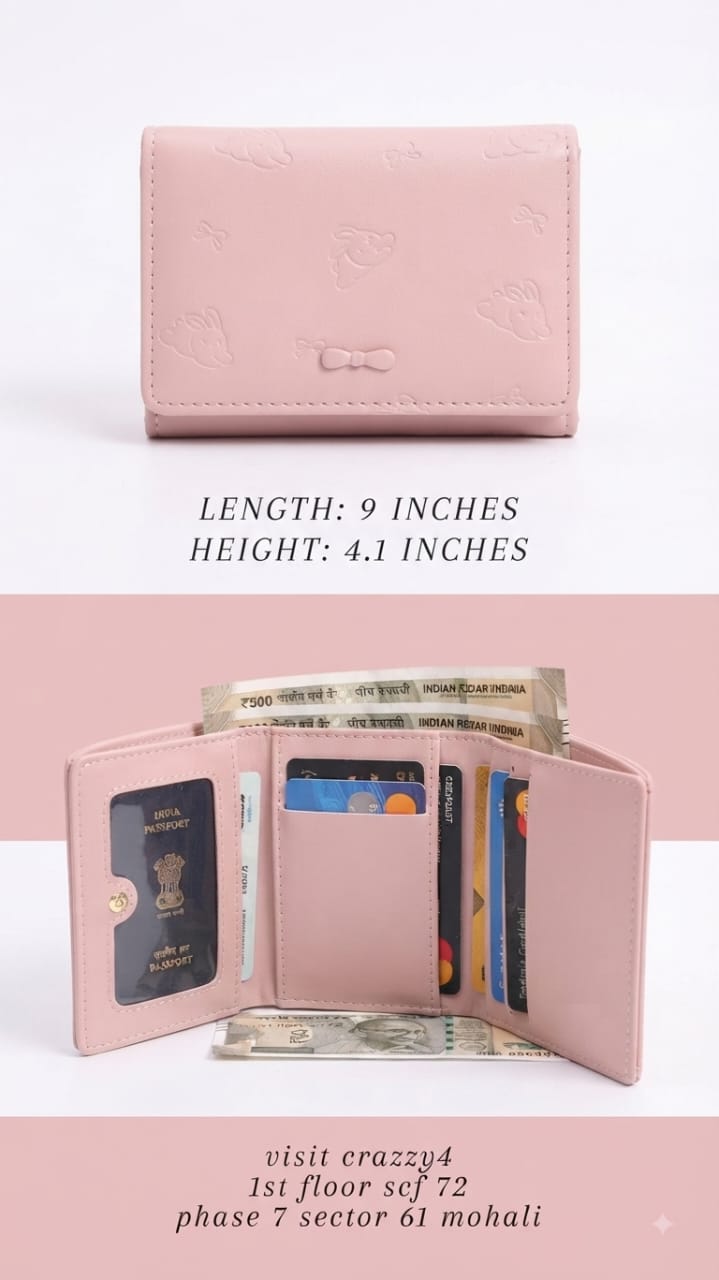 Imported Premium PU Leather Pocket Wallet in Pink, Light Pink, Lavender & Green | Compact Cash & Card Holder