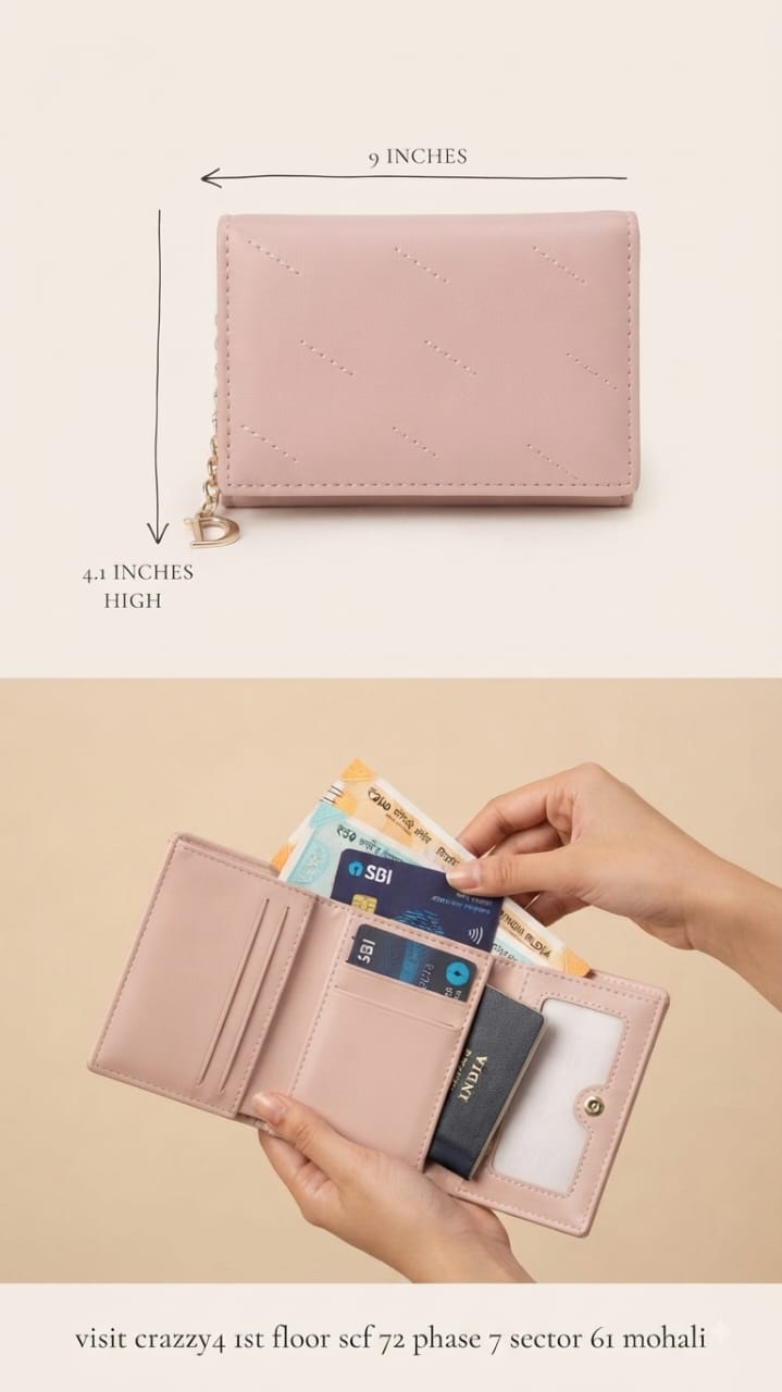 Imported Premium PU Leather Pocket Wallet in Pink, Light Pink, Lavender & Green | Compact Cash & Card Holder